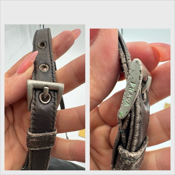 Prada Vintage Leather & Canvas Shoulder Crossbody Bag Black n Brown - Picture 15 of 17